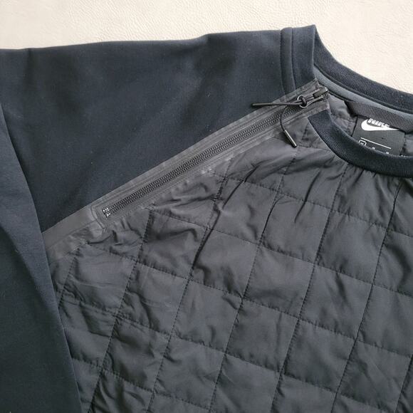 Nike Tech Quilted Sweatshirt Mens Medium Side Zip Black Performance Hybrid Crew - Picture 4 of 11